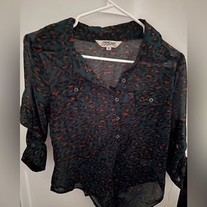 Tramp Sheer Cheetah Print Button Down Shirt